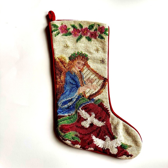 Vintage 1991 Needlepoint Christmas Angel Stocking - Picture 1 of 6